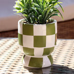 Artificial Rosemary Plant In Green Checked Pot