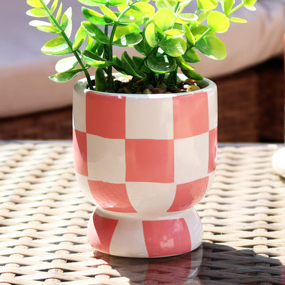 Artificial Eucalyptus Plant In Pink Checked Pot