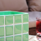 Green Square Checked Tile Plant Pot