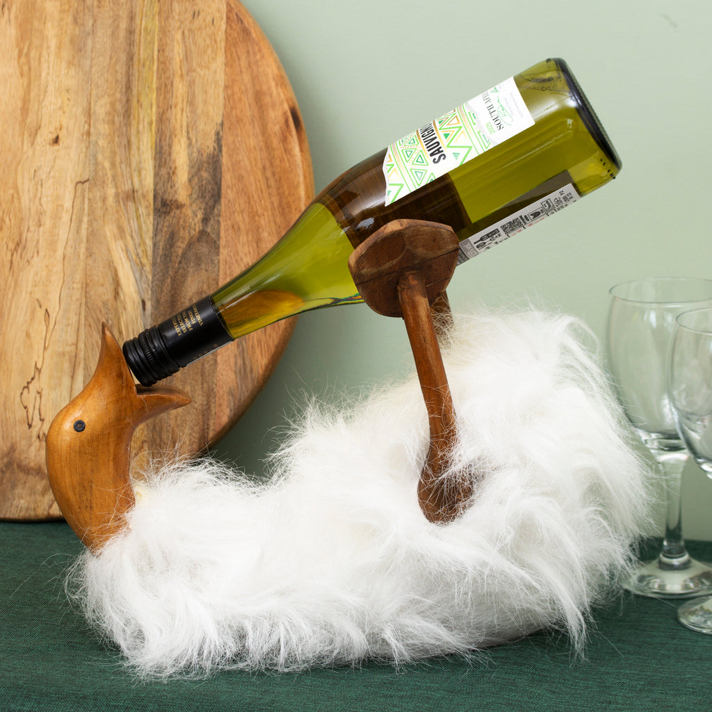 White Fluffy Drunken Duck Wine Bottle Holder