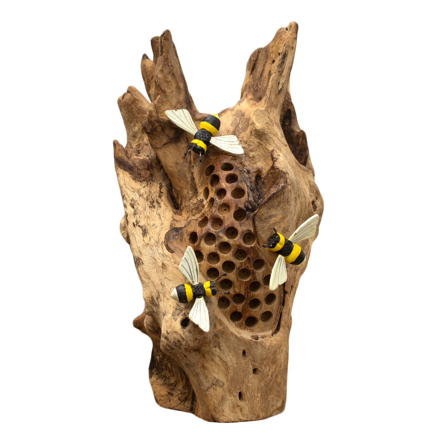 Teak Root Bee Hotel Sculpture