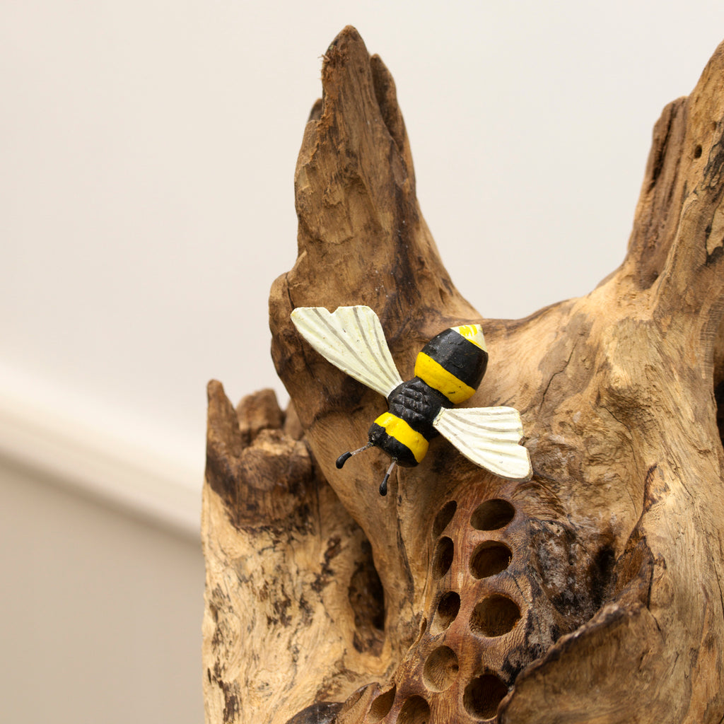 Teak Root Bee Hotel Sculpture