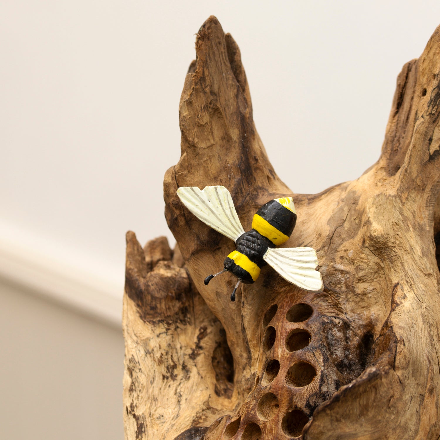 Teak Root Bee Hotel Sculpture