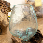 Molten Crackle Glass Bowl On Teak Root Stand