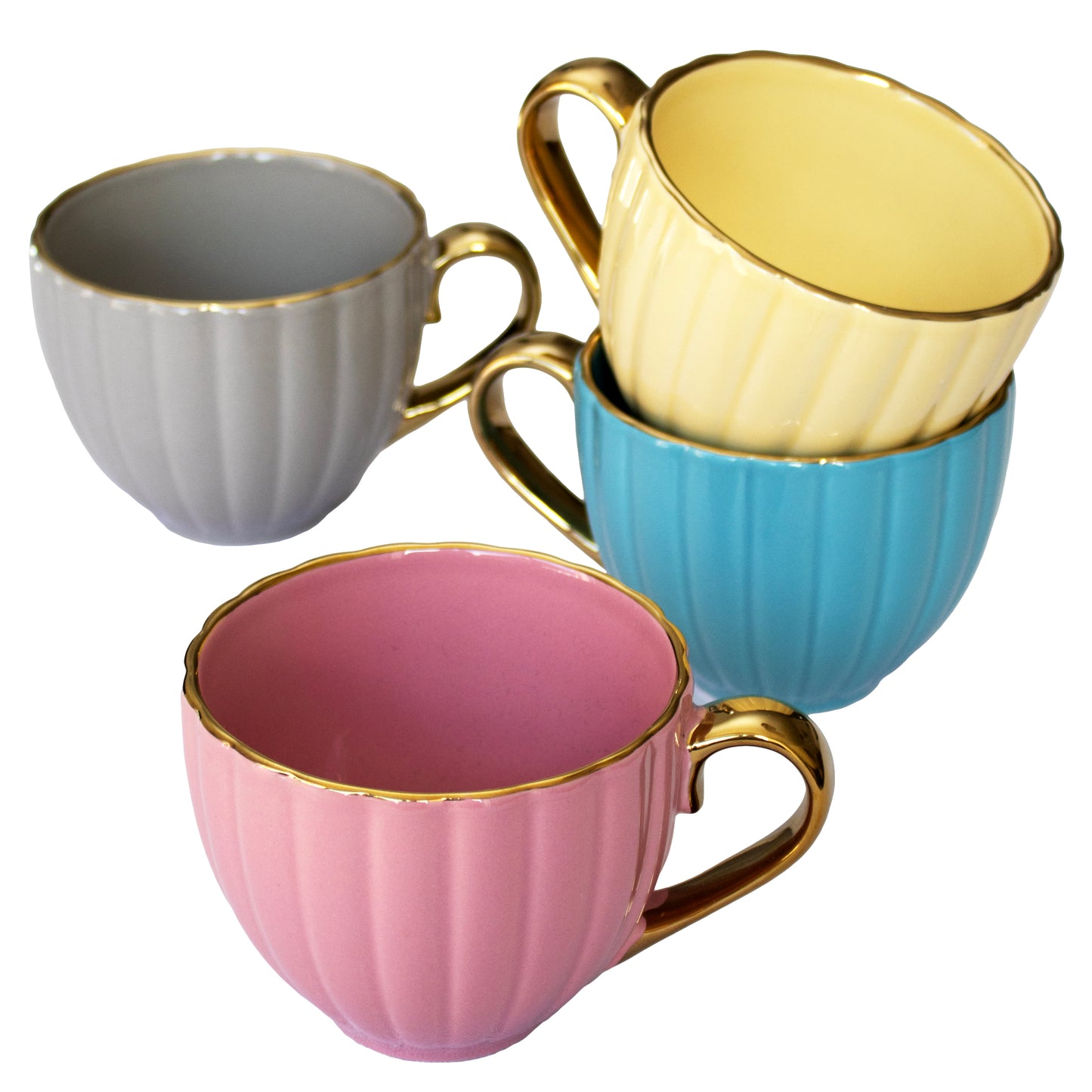 Set Of 4 Scalloped Cappuccino Coffee Mugs