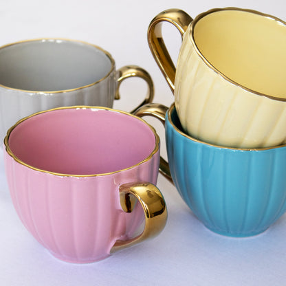 Set Of 4 Scalloped Cappuccino Coffee Mugs