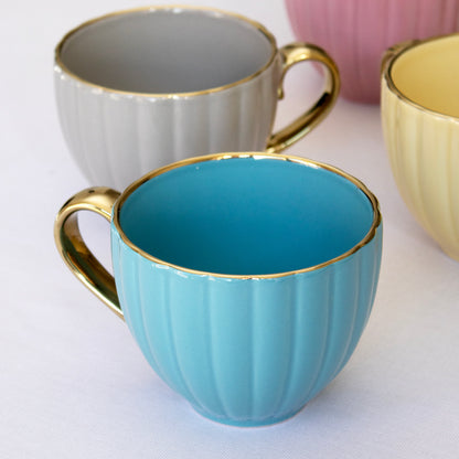 Set Of 4 Scalloped Cappuccino Coffee Mugs