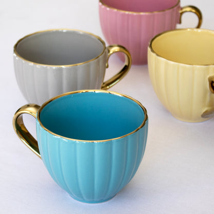 Set Of 4 Scalloped Cappuccino Coffee Mugs