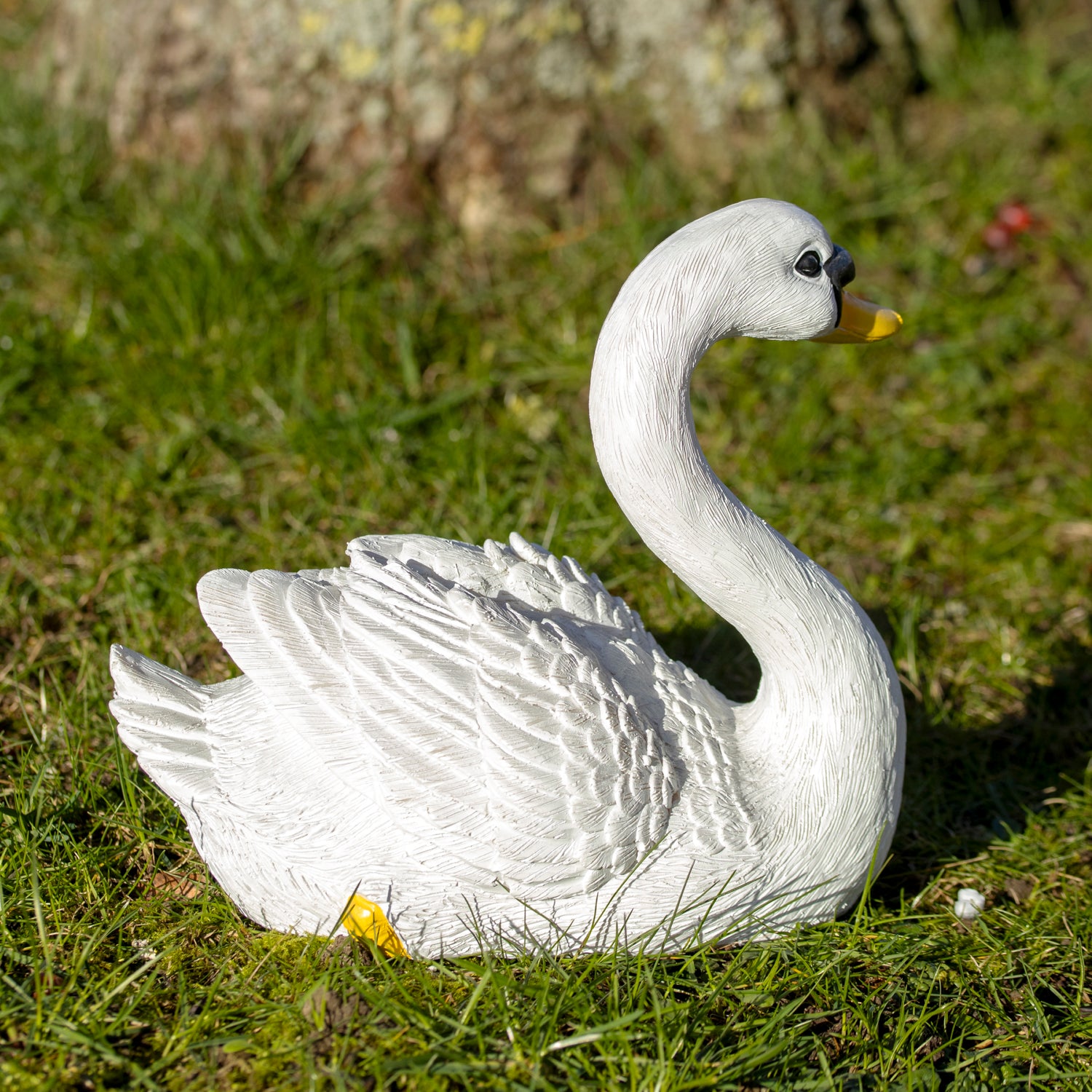 White Gracious Swan Garden Ornament