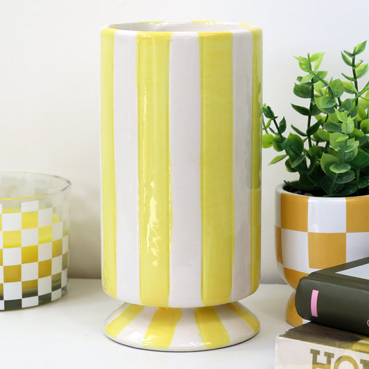 Hand Painted Yellow Striped Vase