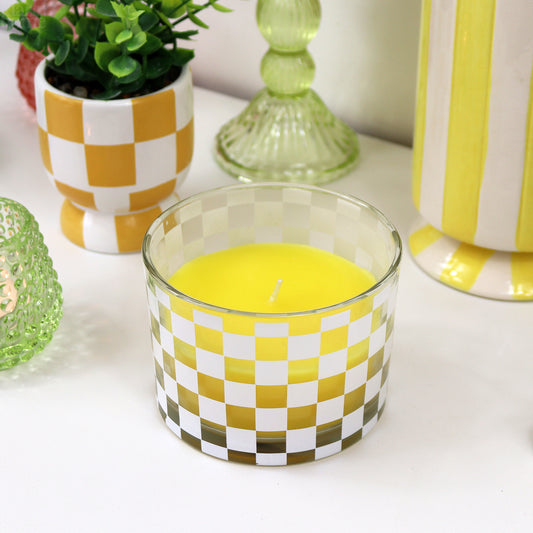 Yellow Vanilla Checked Glass Candle
