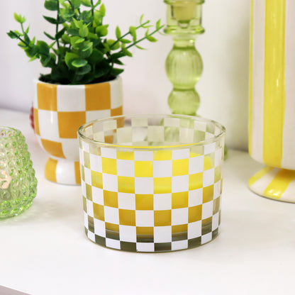Yellow Vanilla Checked Glass Candle