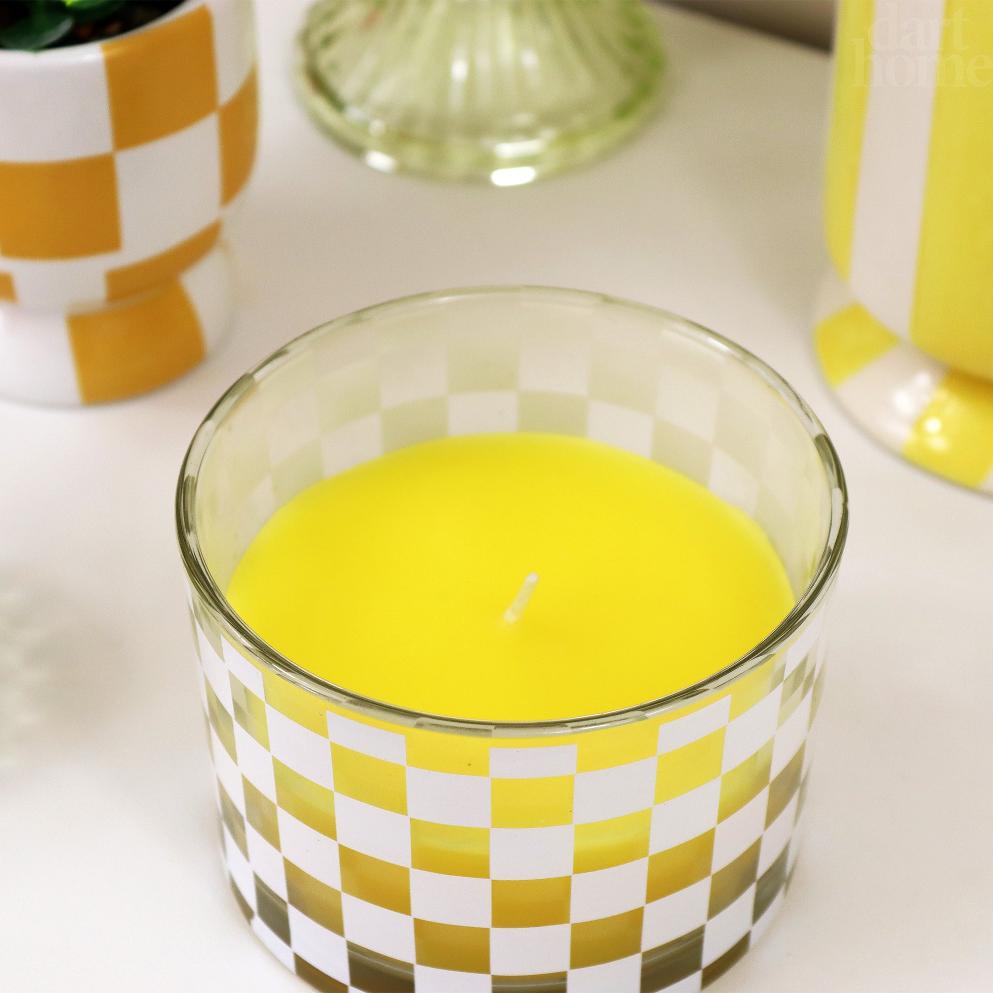 Yellow Vanilla Checked Glass Candle