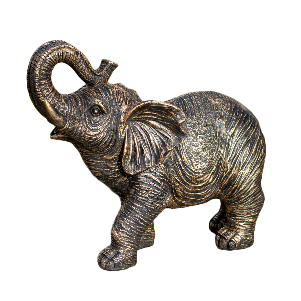 Aged Gold Trunk Up Elephant Garden Sculpture