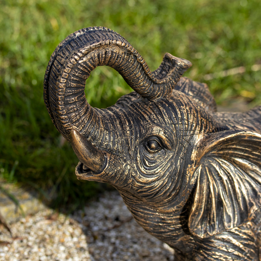 Aged Gold Trunk Up Elephant Garden Sculpture