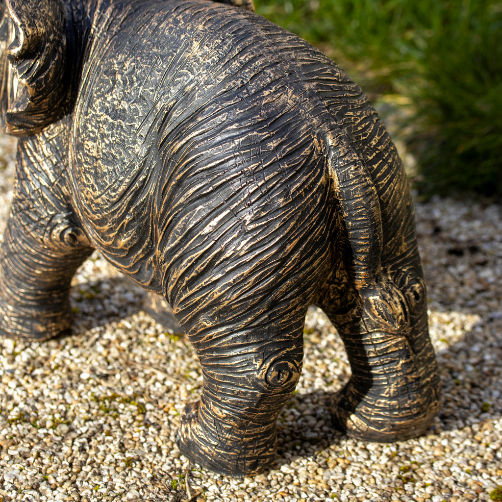 Aged Gold Trunk Up Elephant Garden Sculpture