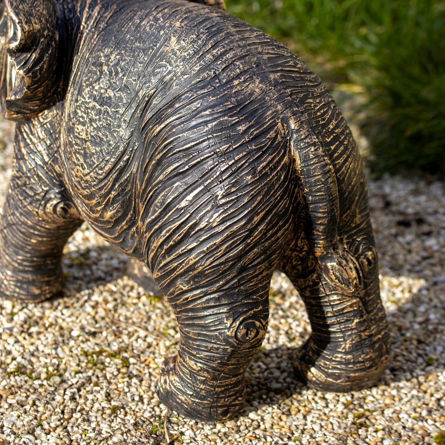 Aged Gold Trunk Up Elephant Garden Sculpture