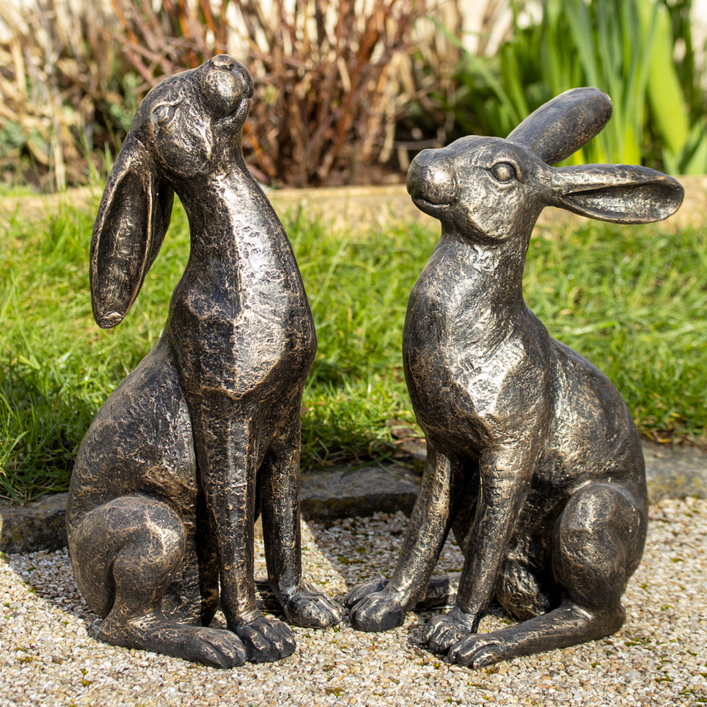 Bronze-Gartenhasen-Ornamente, 2er-Set