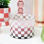 Pink Exotic Flowers Checked Glass Candle