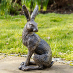 Set Of 2 Aged Gold March Hare Garden Ornaments
