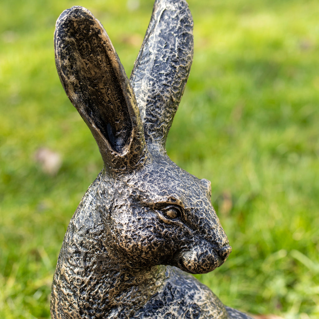 Set Of 2 Aged Gold March Hare Garden Ornaments