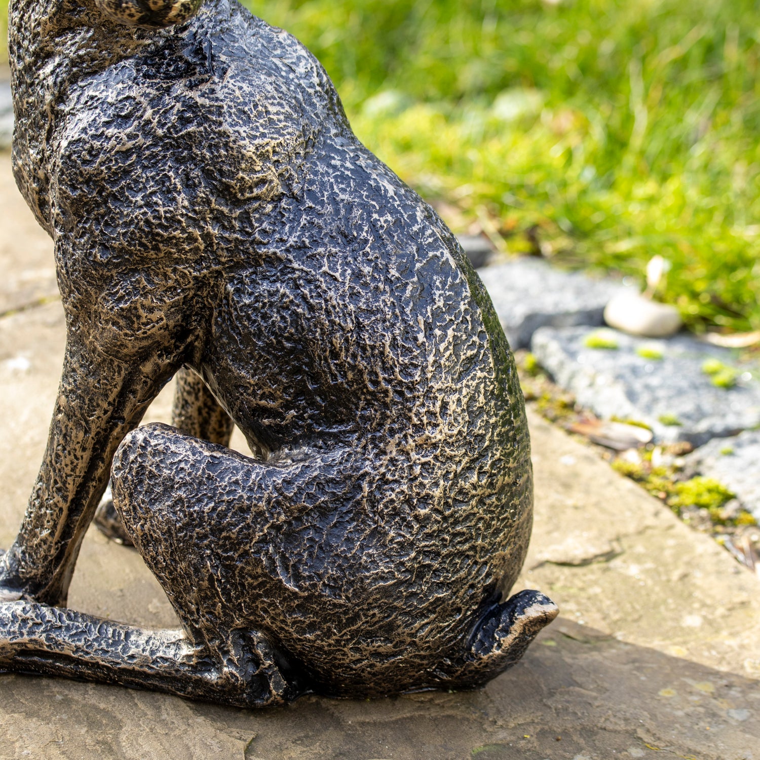Aged Gold March Hare Garden Ornament - Right Pose
