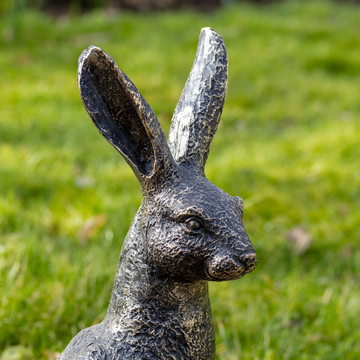 Aged Gold March Hare Garden Ornament - Right Pose