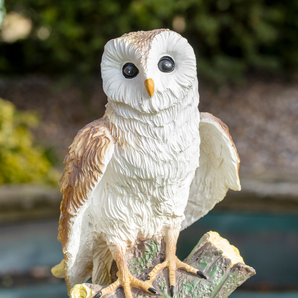 Barn Owl On Wood Perch Garden Ornament