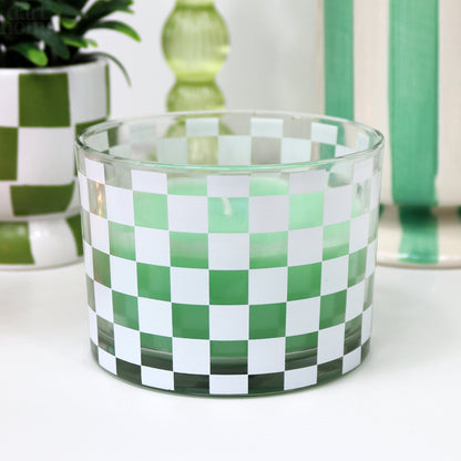 Green Fresh Fig Checked Glass Candle