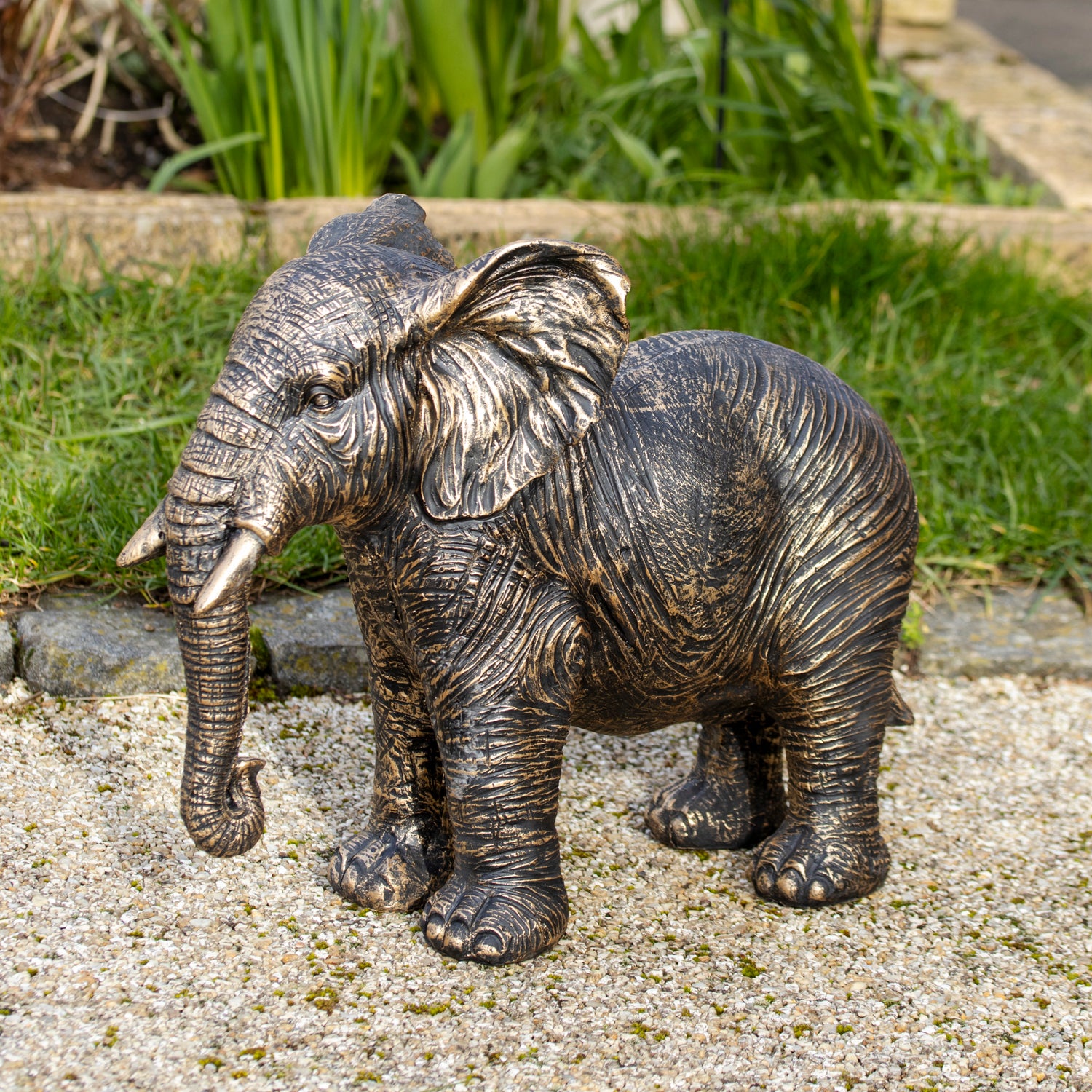 Aged Gold Elephant Garden Sculpture