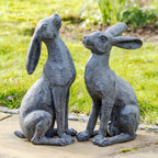 Antique Grey Garden Hare Ornaments Set Of 2