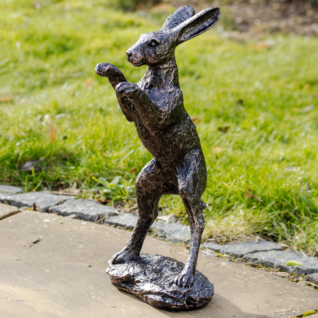Bronze Boxing Hare Garden Ornament B