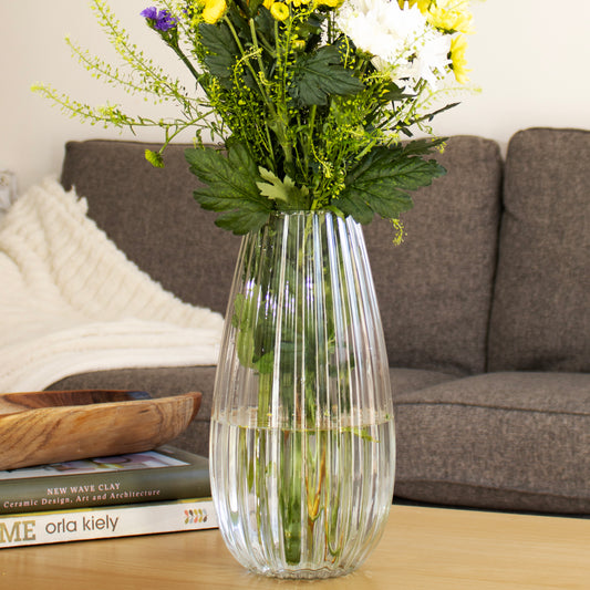 Tall Ribbed Recycled Glass Vase