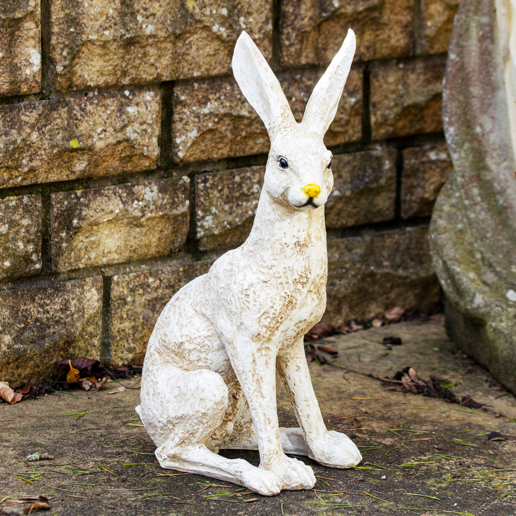 Aged White March Hare Garden Ornament - Right