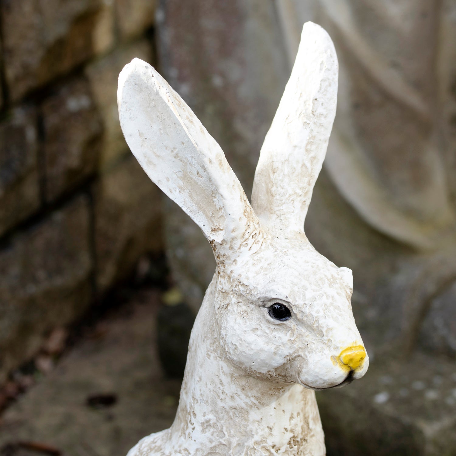 Aged White March Hare Garden Ornament - Right