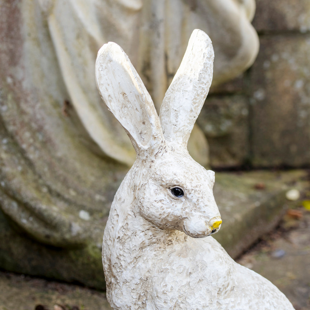 Aged White March Hare Garden Ornament - Left
