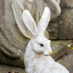Aged White March Hare Garden Ornament - Left