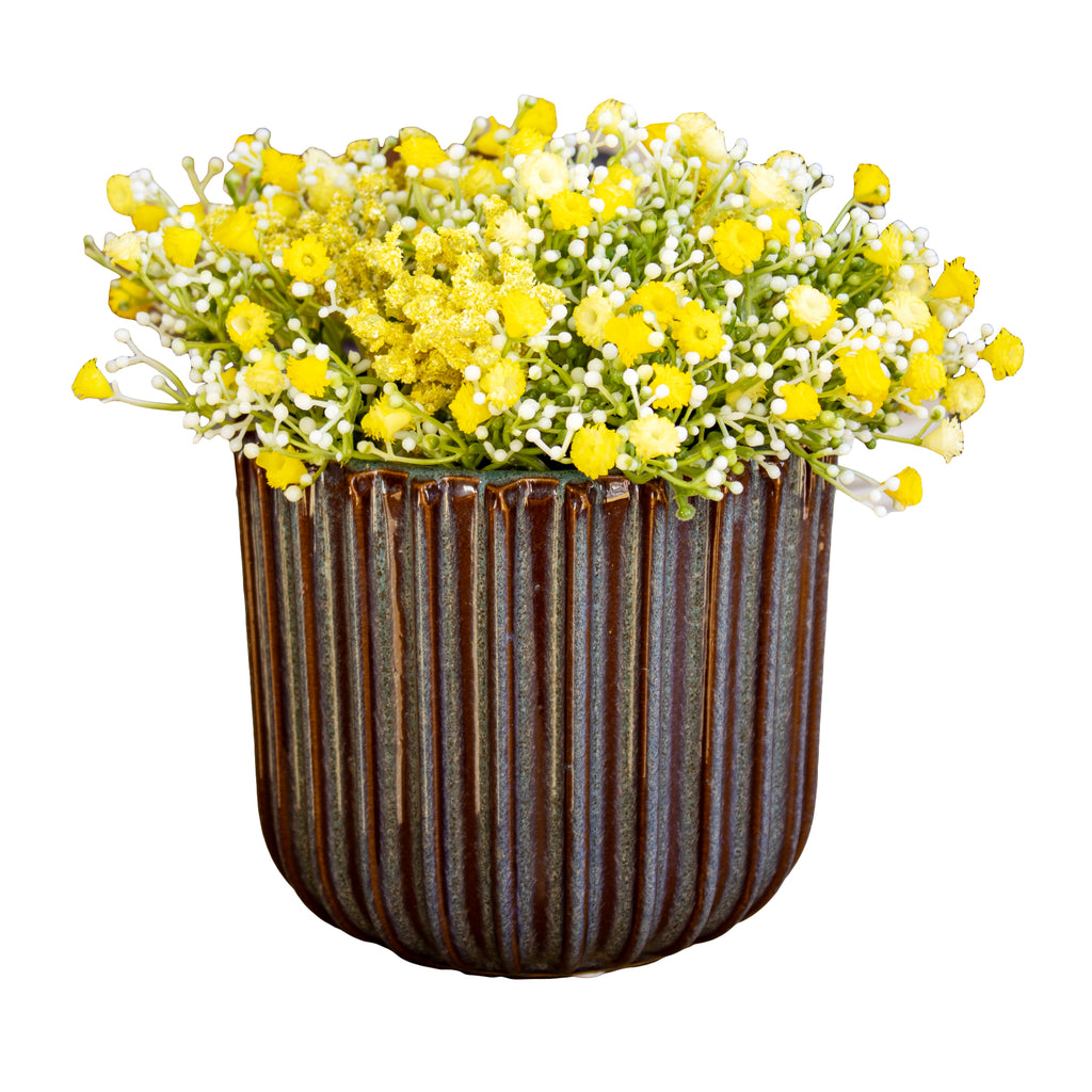 Reactive Glaze Ridged Plant Pot