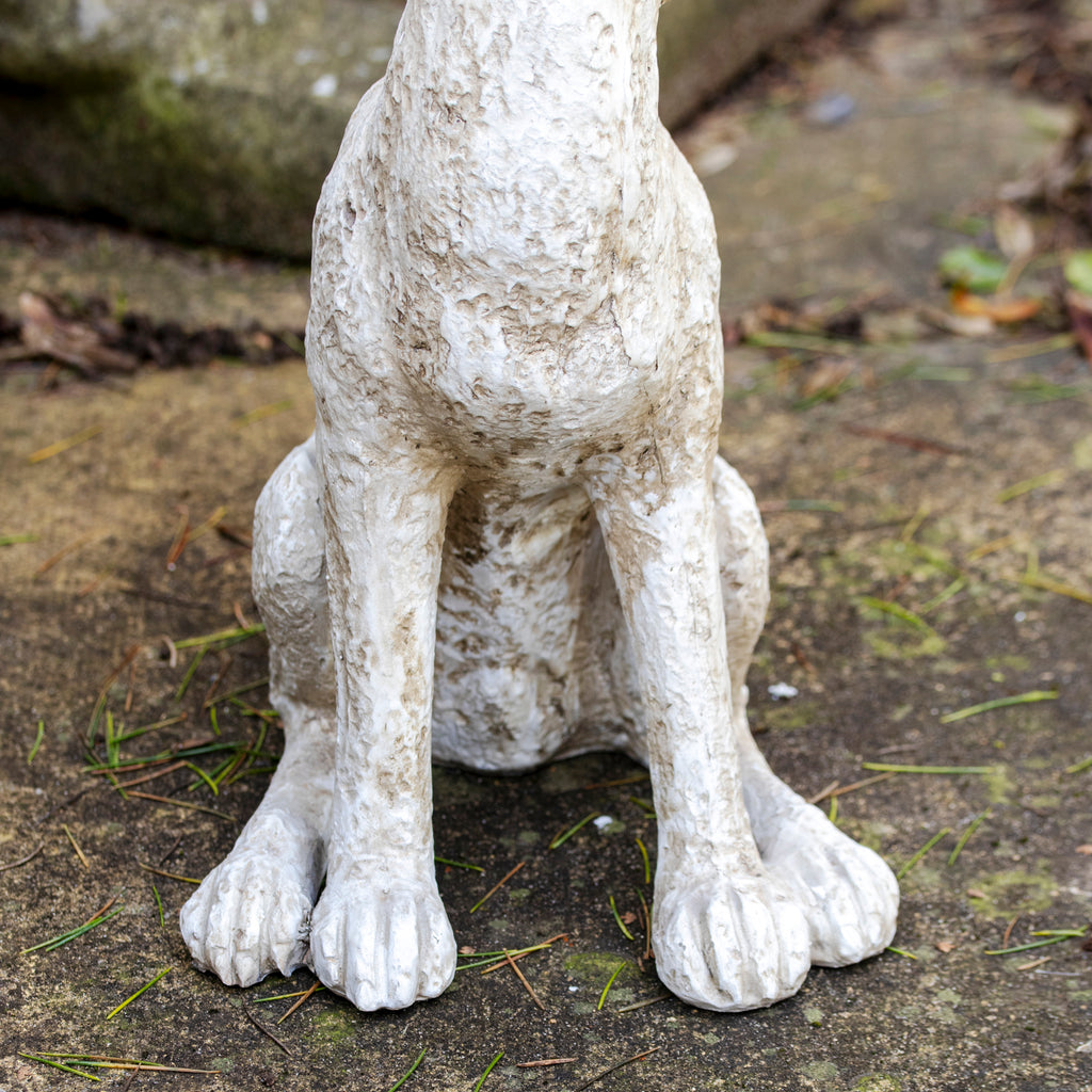 Aged White March Hare Garden Ornament - Left