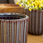 Reactive Glaze Ridged Plant Pot