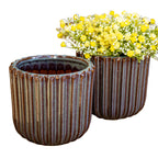 Reactive Glaze Ridged Plant Pot