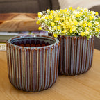 Reactive Glaze Ridged Plant Pot