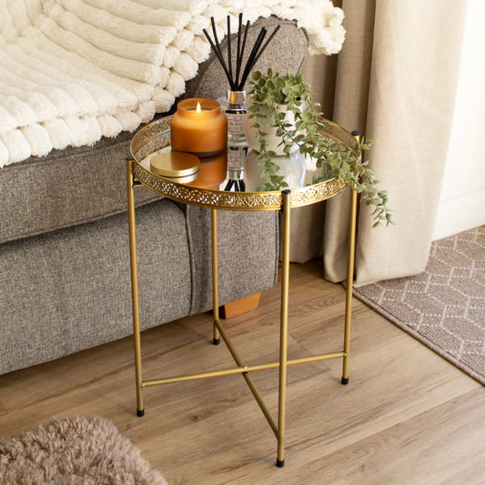 Gold Mirror Tray Side Table