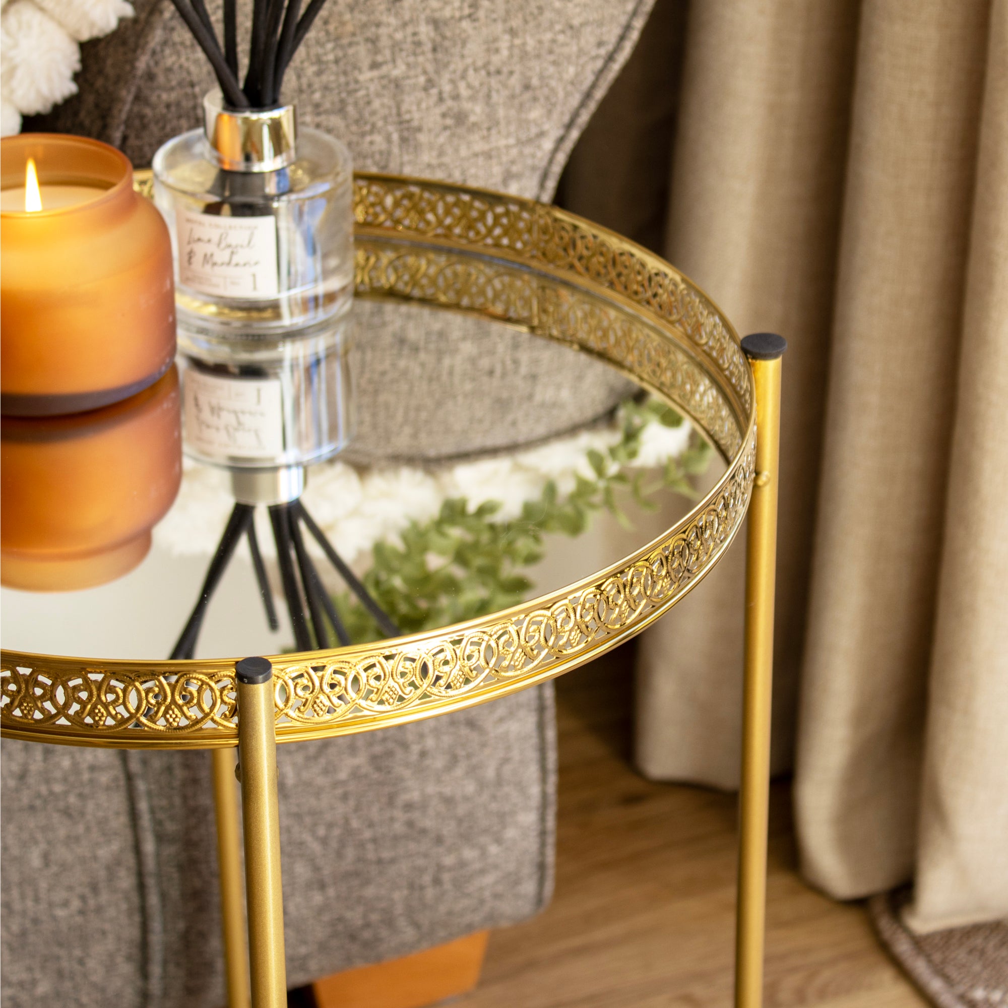 Gold Mirror Tray Side Table