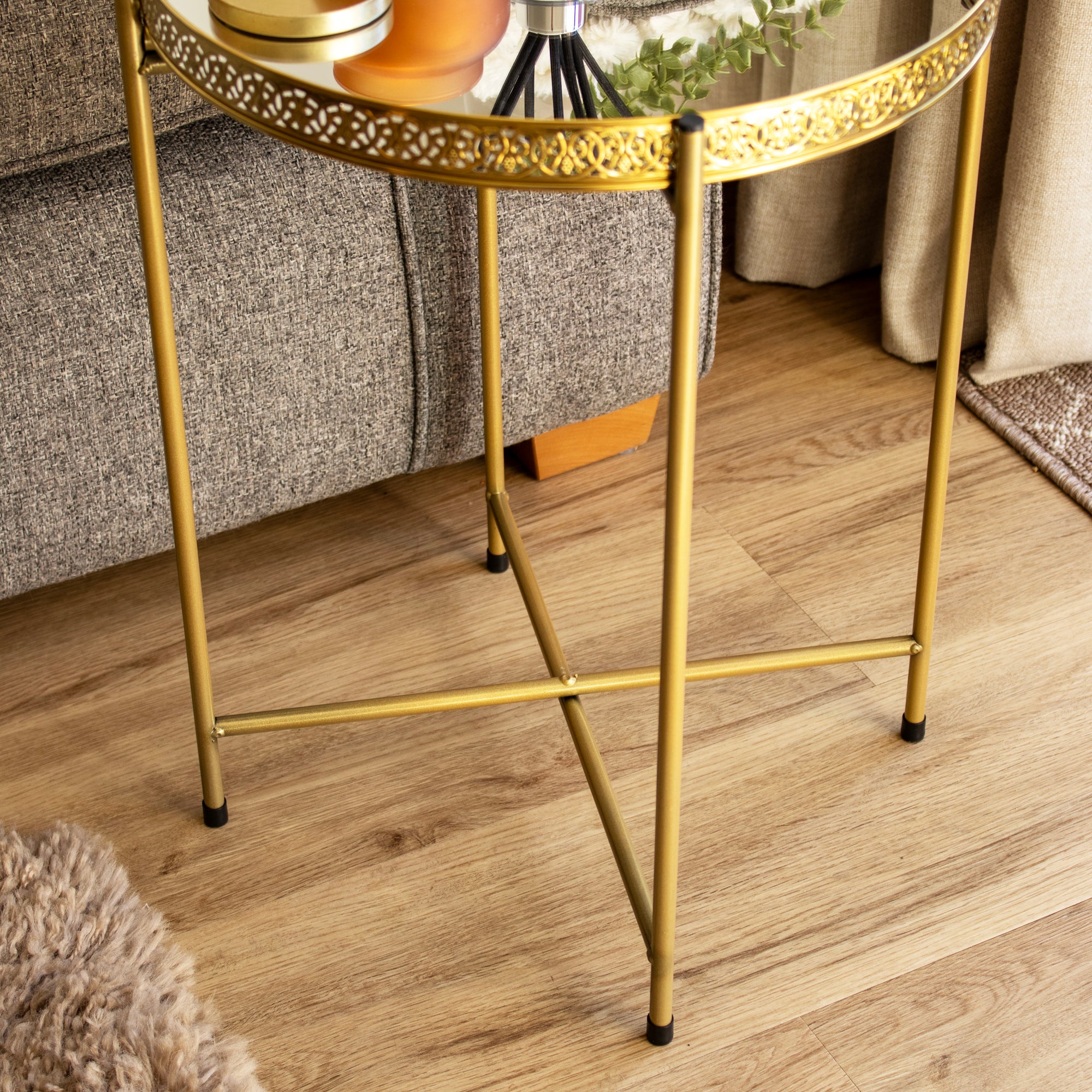 Gold Mirror Tray Side Table