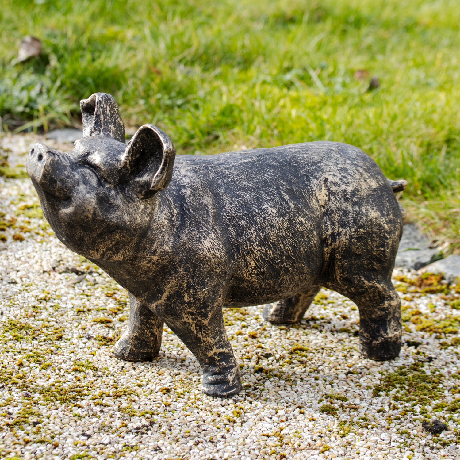 Large Aged Gold Pig Garden Ornament