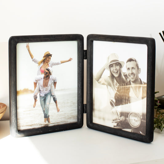 Black Mango Wood Folding Double Photo Frame