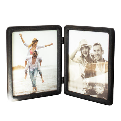 Black Mango Wood Folding Double Photo Frame