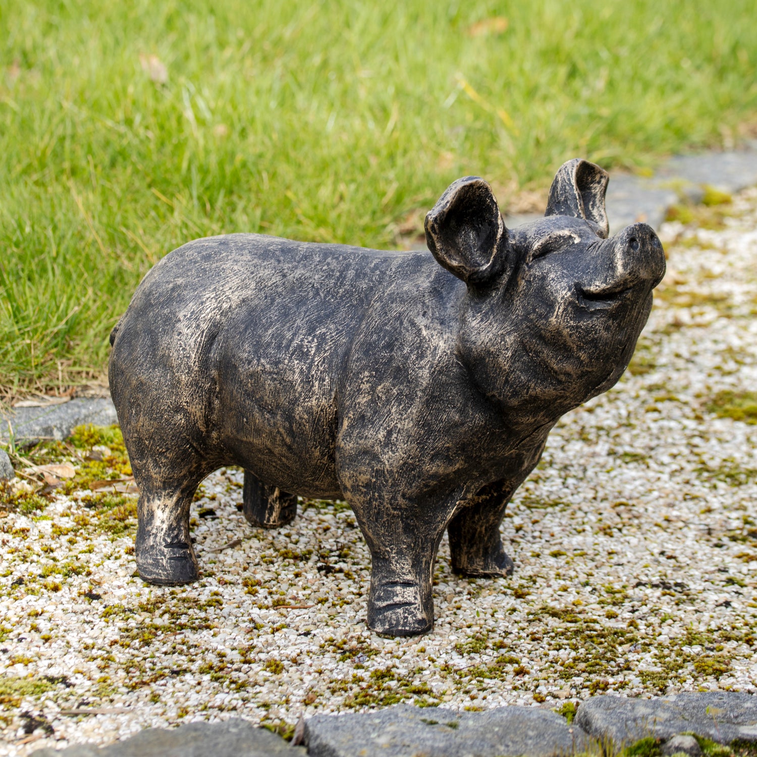 Large Aged Gold Pig Garden Ornament