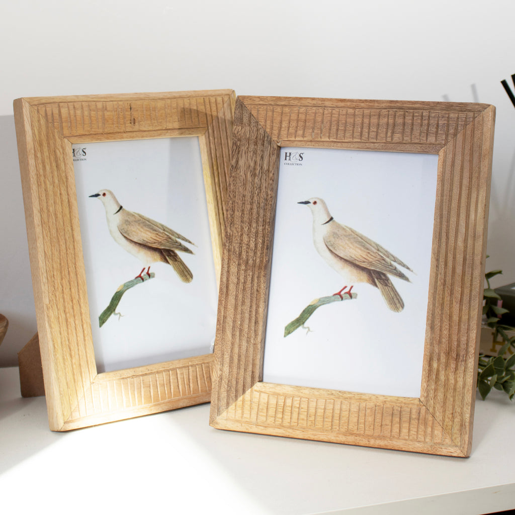 Set Of 2 Ribbed Wood Photo Frames